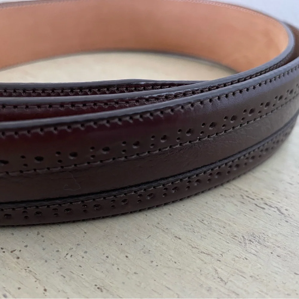 Mezlan Made in Spain Gun Metal Buckle Brogues Trim Leather Belt in Brown Size 42